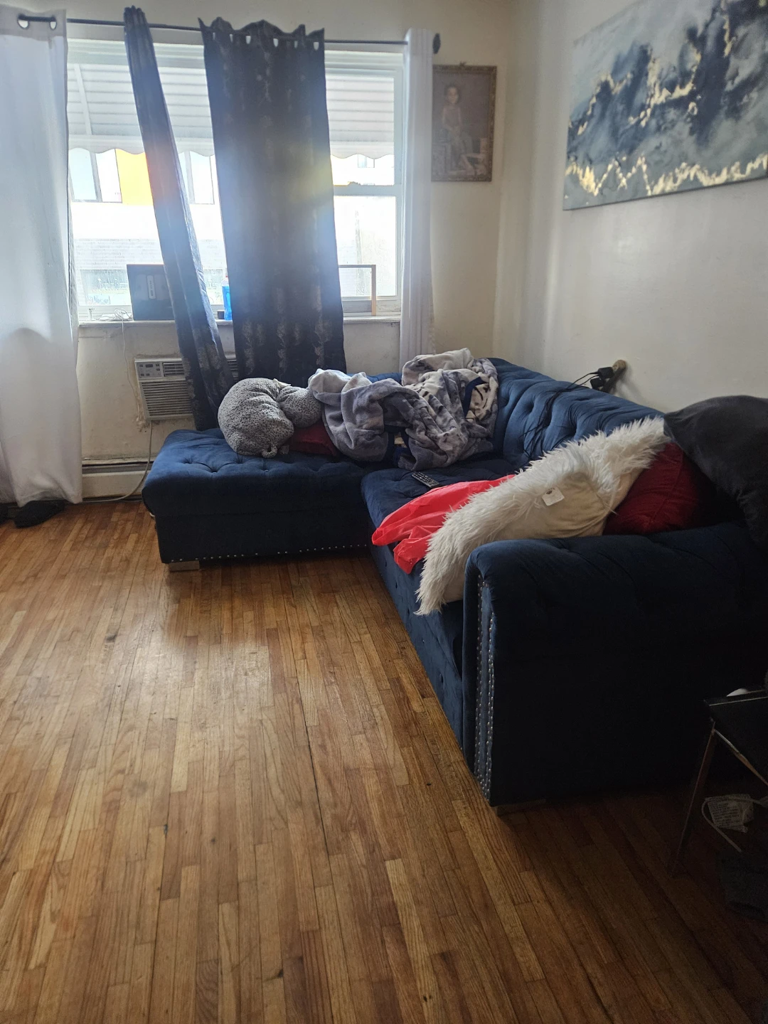 Blue Tufted Sectional Couch