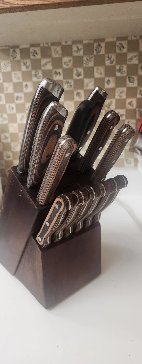 Knife Block Set with Wooden Handles