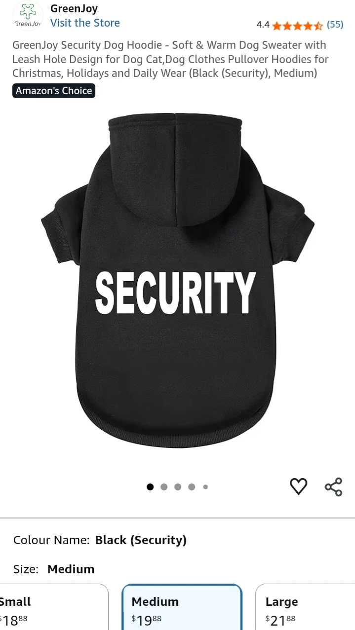 NEW!    PET Dog Security Hoodie, Size XS & M - photo 3