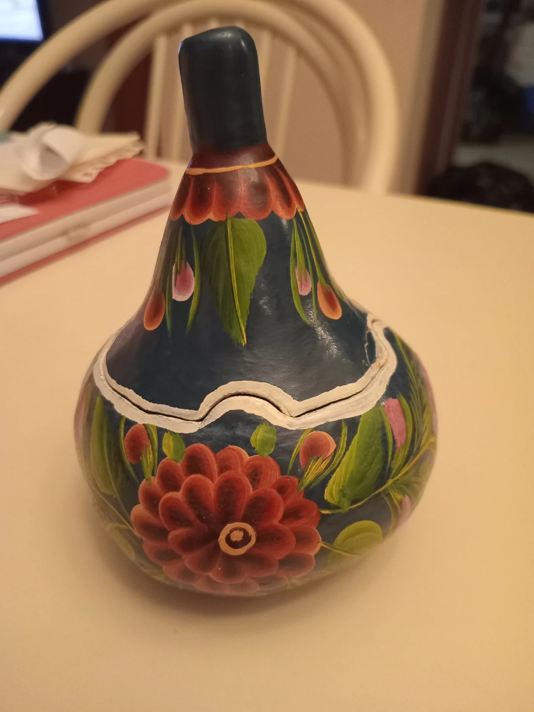 Hand-Painted Gourd Trinket Box