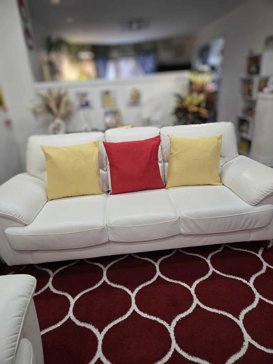 White Leather Sofa with Pillows - photo 2