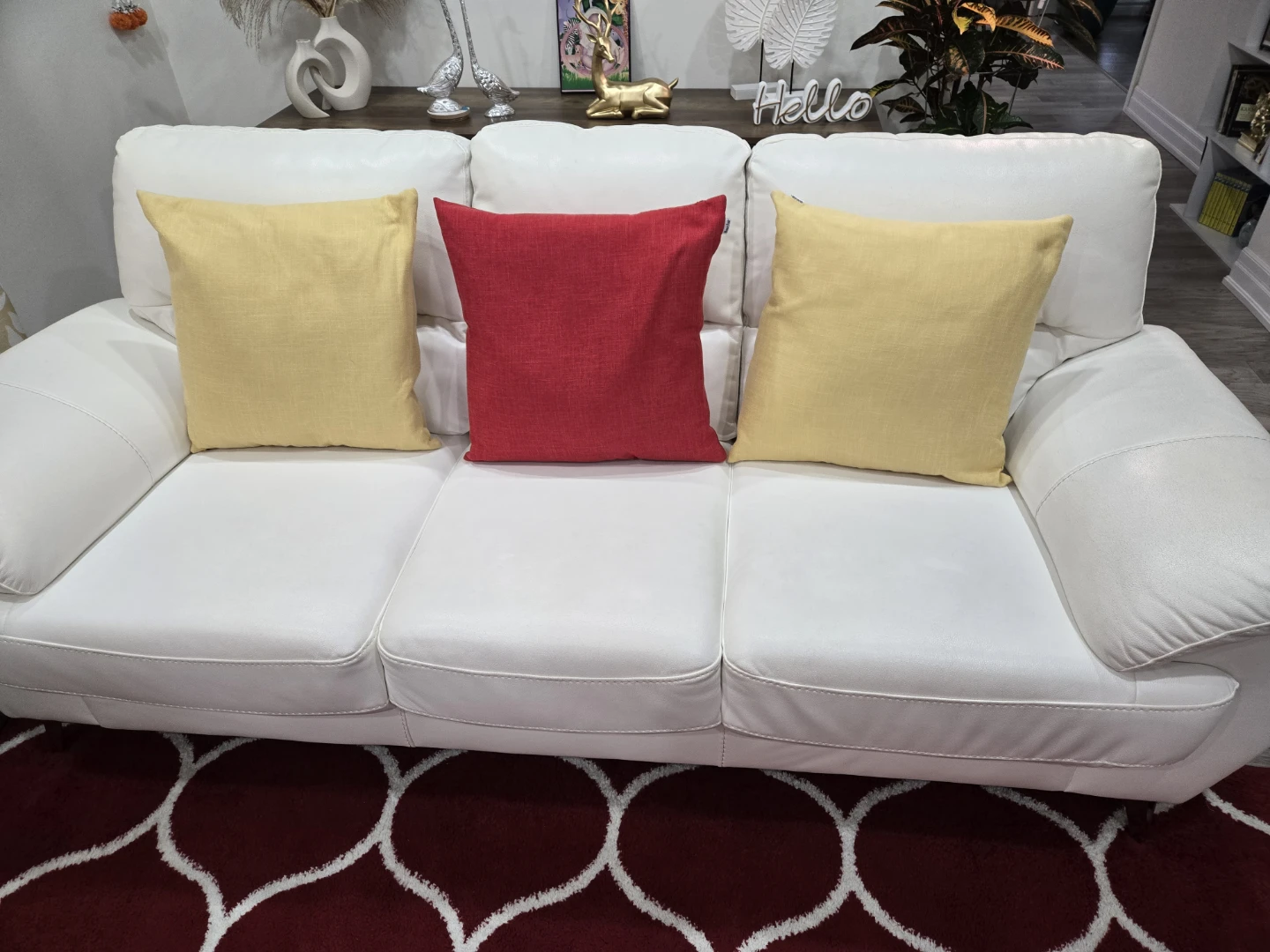 White Leather Sofa with Pillows - photo 3