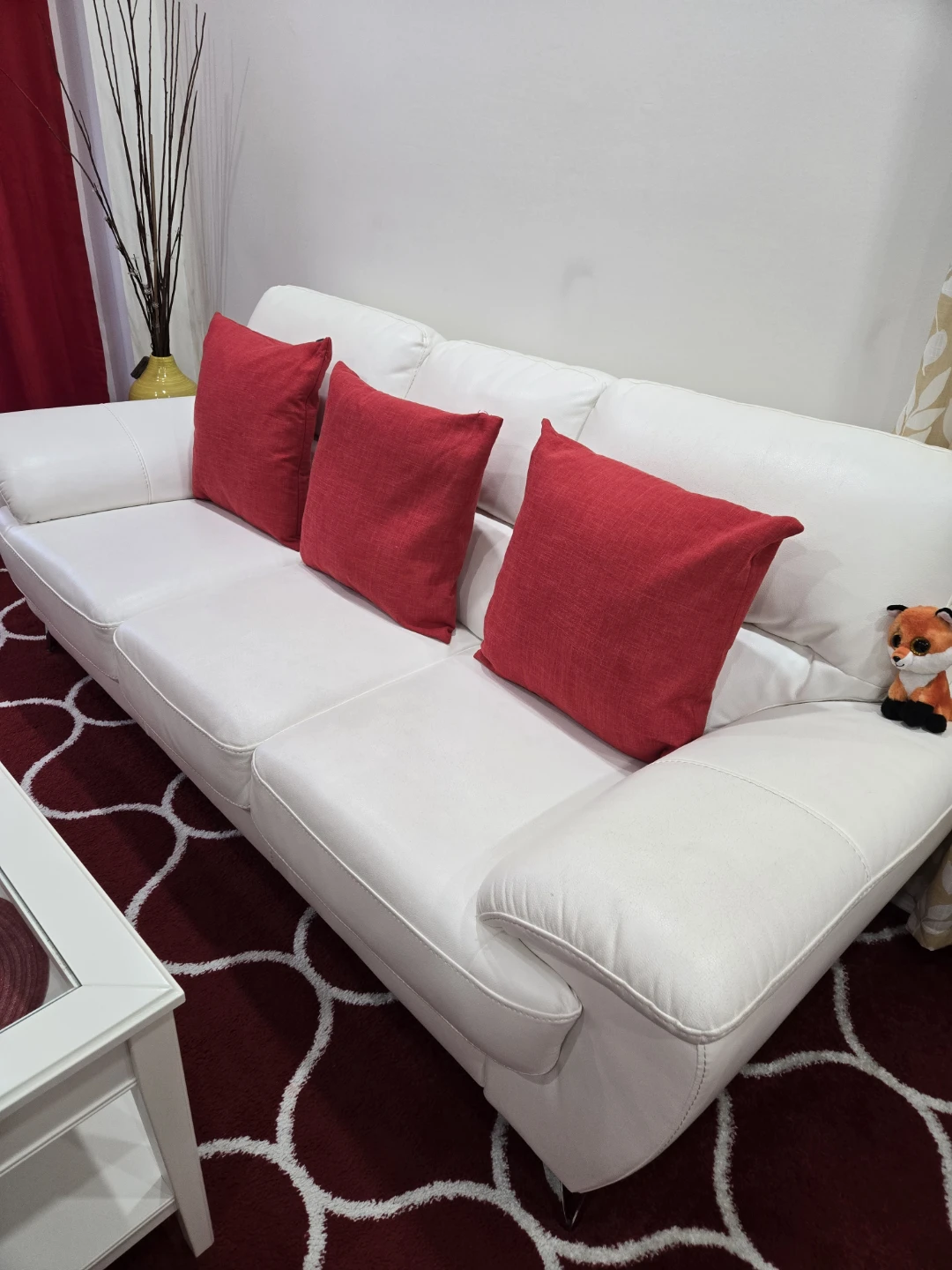 White Leather Sofa with Pillows - photo 4
