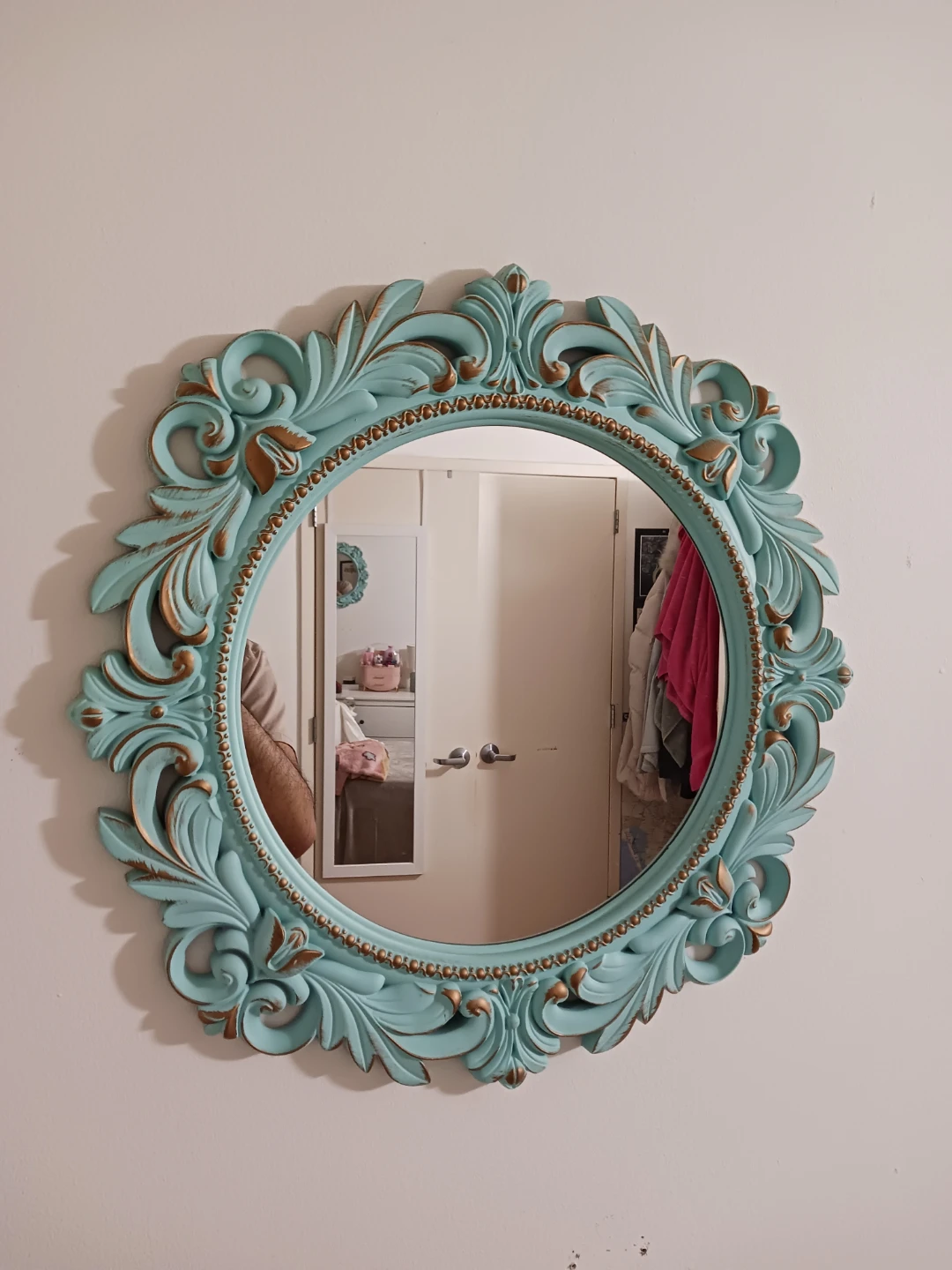 Ornate Round Wall Mirror – Mint Green Plastic Frame - photo 2