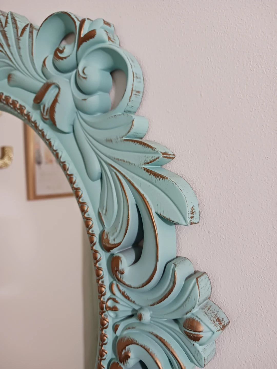 Ornate Round Wall Mirror – Mint Green Plastic Frame - photo 3