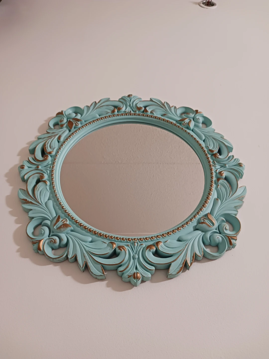 Ornate Round Wall Mirror – Mint Green Plastic Frame - photo 5