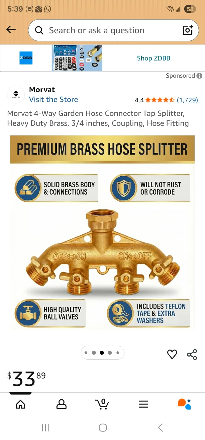 Morvat 4-Way Brass Garden Hose Connector Tap Splitter - photo 5