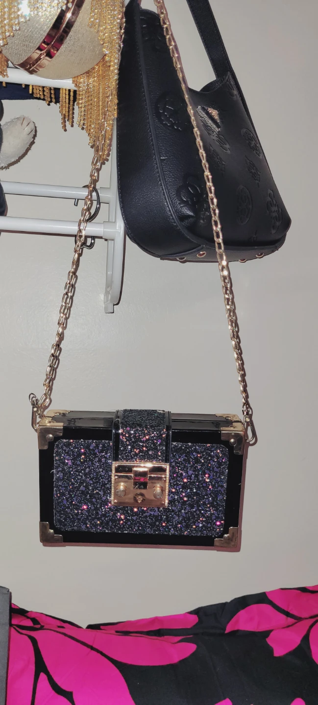 Black Glitter Box Clutch Purse with Chain - photo 2