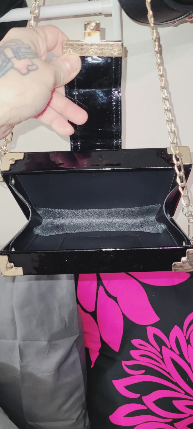 Black Glitter Box Clutch Purse with Chain - photo 3