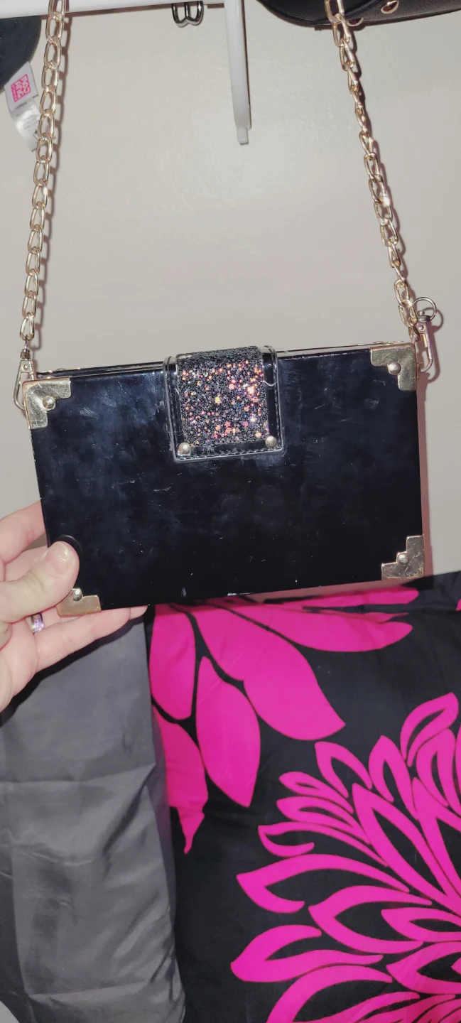 Black Glitter Box Clutch Purse with Chain - photo 4