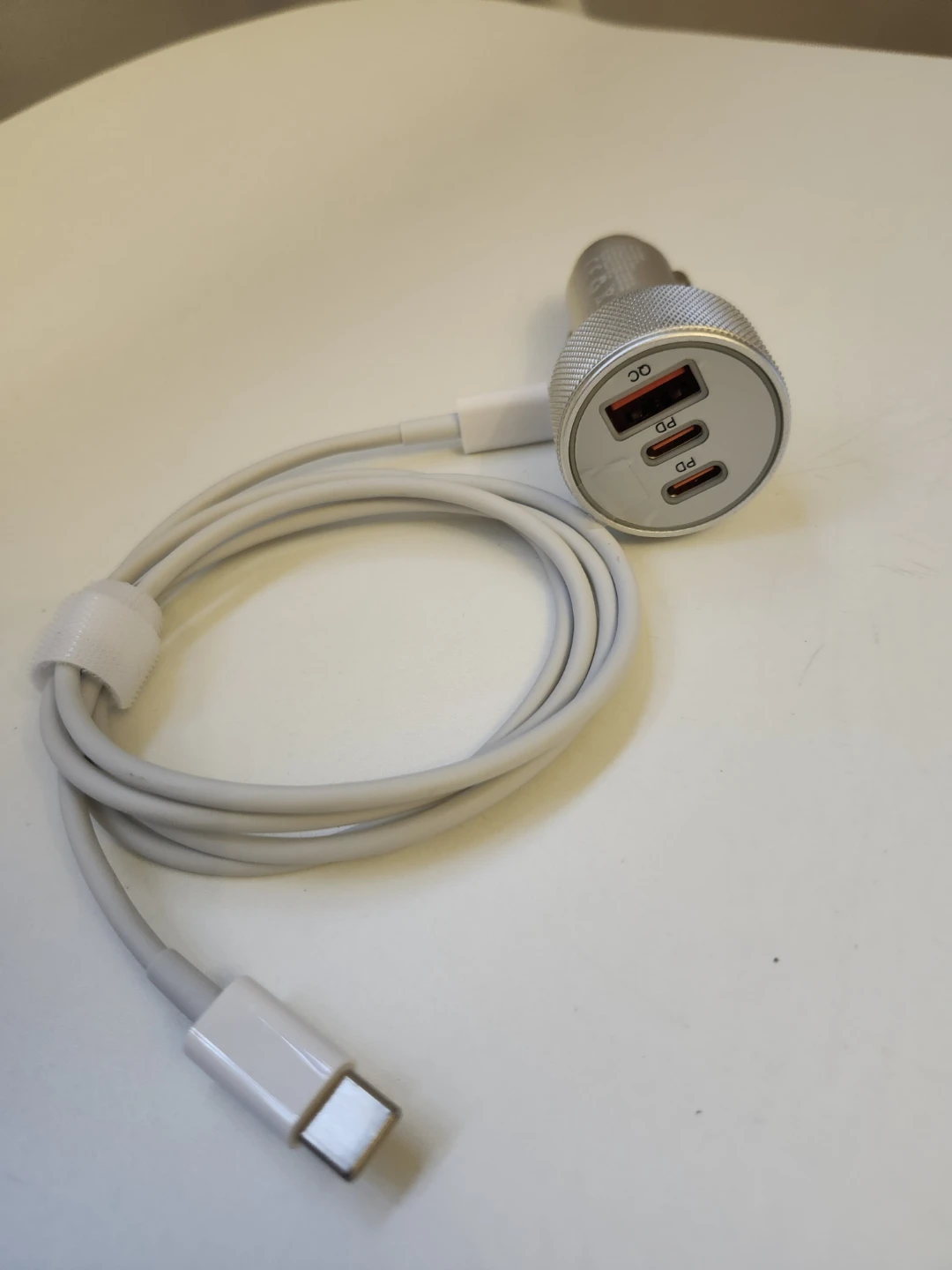 Silver USB-C Car Charger with QC and PD Ports