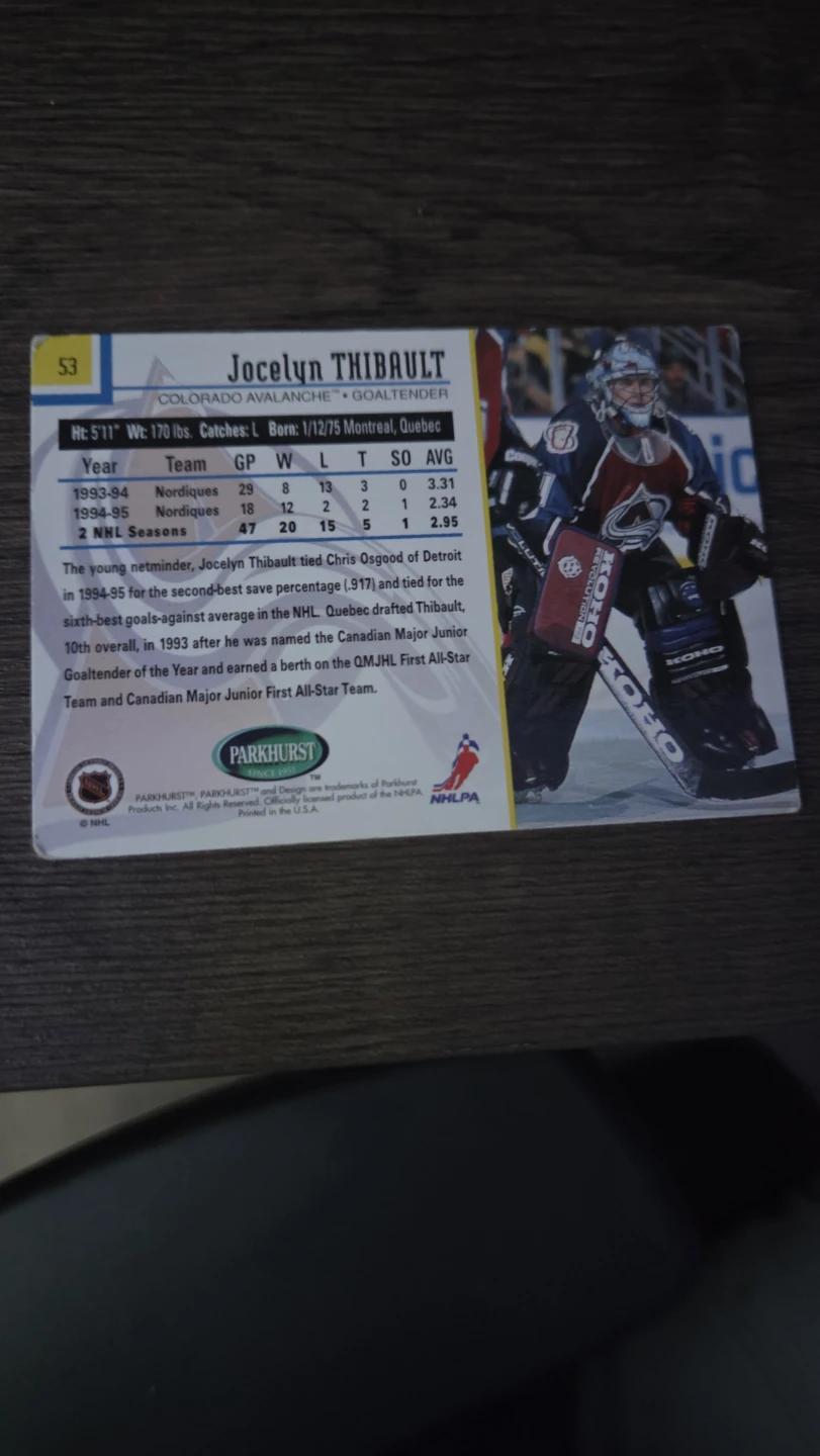 Jocelyn Thibault Hockey Card - photo 2