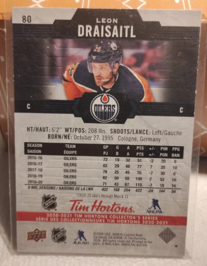 🥕 Leon Draisaitl Oilers Upper Deck Hockey Card - photo 2