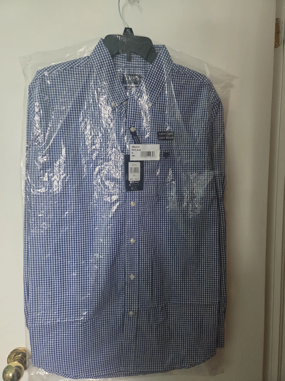 Chaps Men's XL Blue Checkered Button Down Long Sleeve
