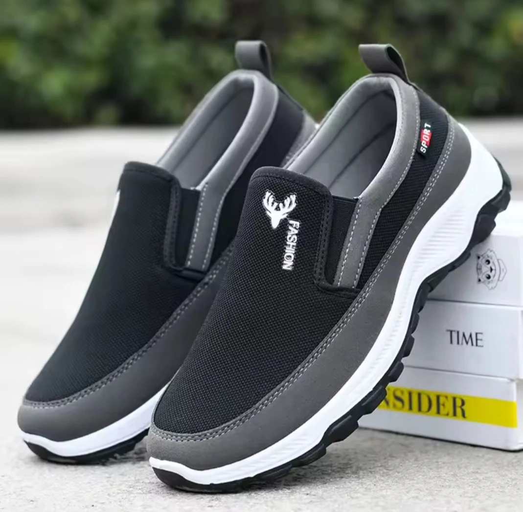 Men's Black & Grey Slip-On Fashion Sneakers