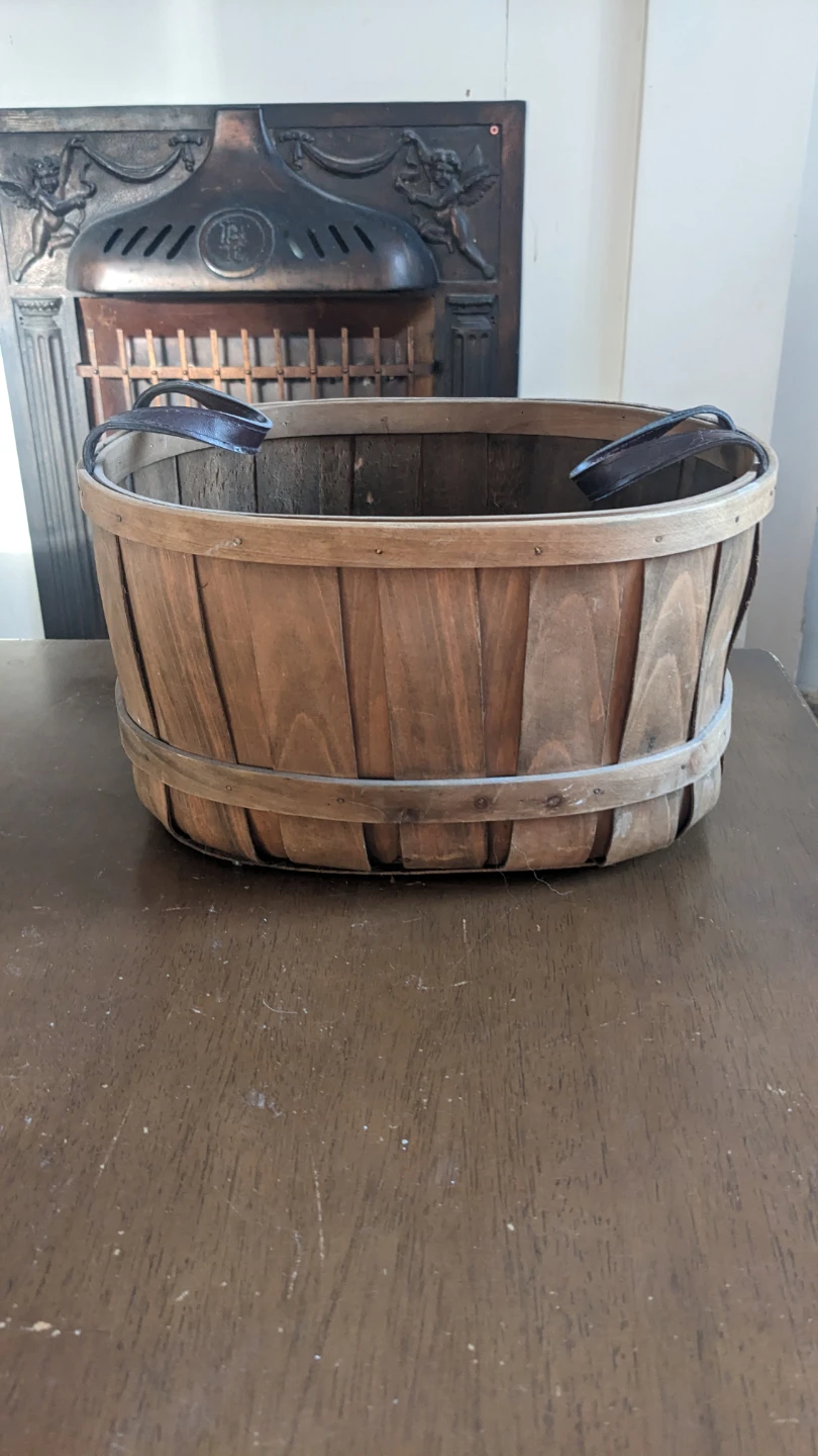Wooden Basket with Leather Handles