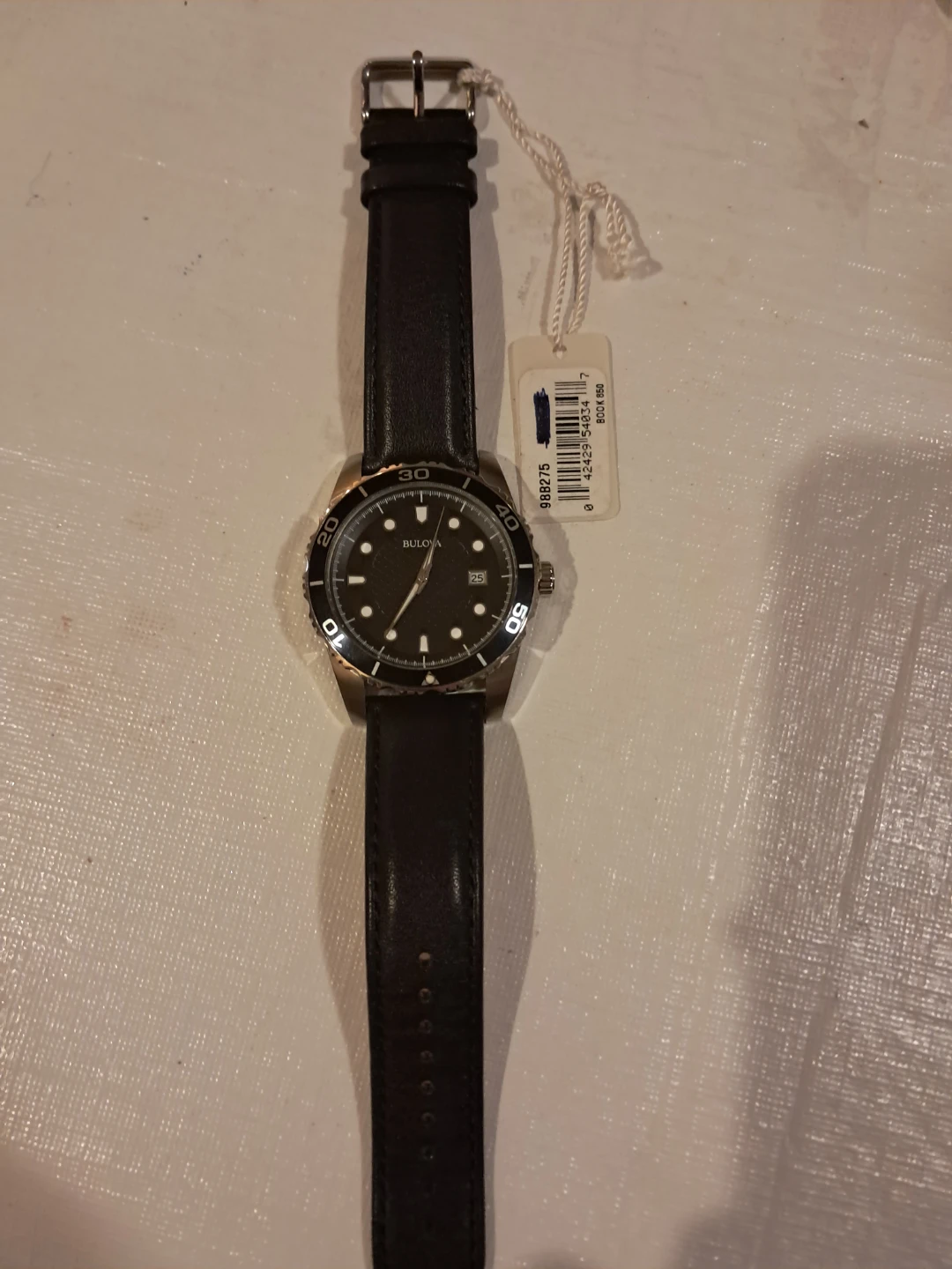 Bulova Men's Diver Watch with Black Leather Band NWT