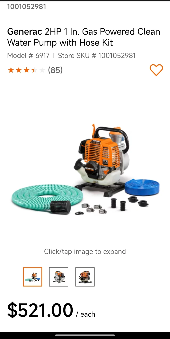 Generac CW10K 1" Clean Water Pump with Hose Kit - NEW - photo 5