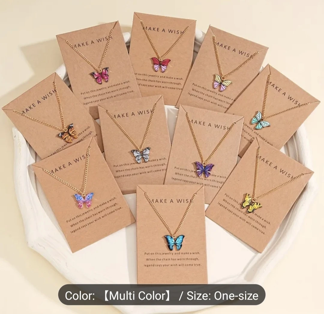 Multi Color Butterfly Charm Necklace - One Size