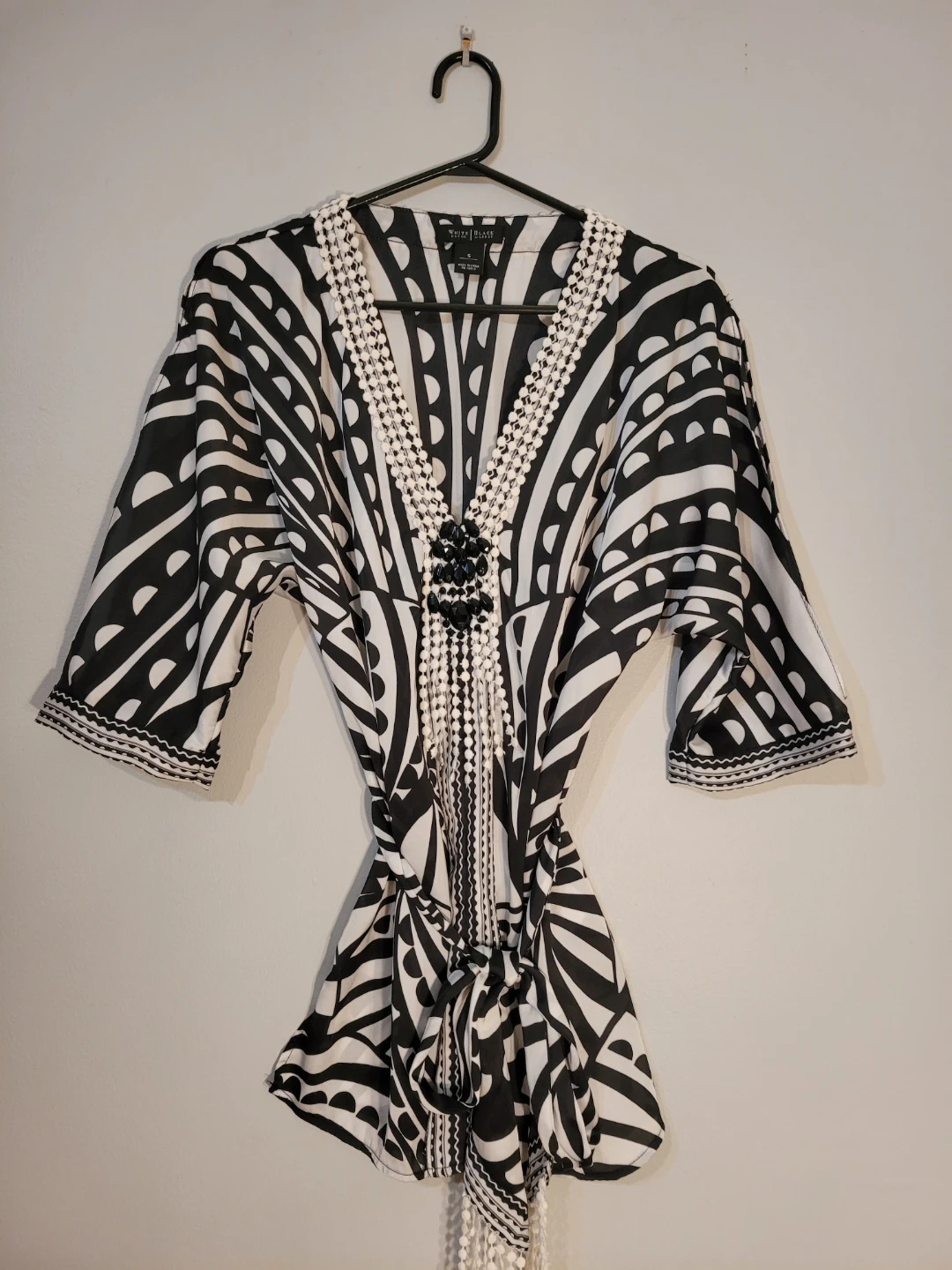 White House Black Market Black & White Beaded Tunic Top