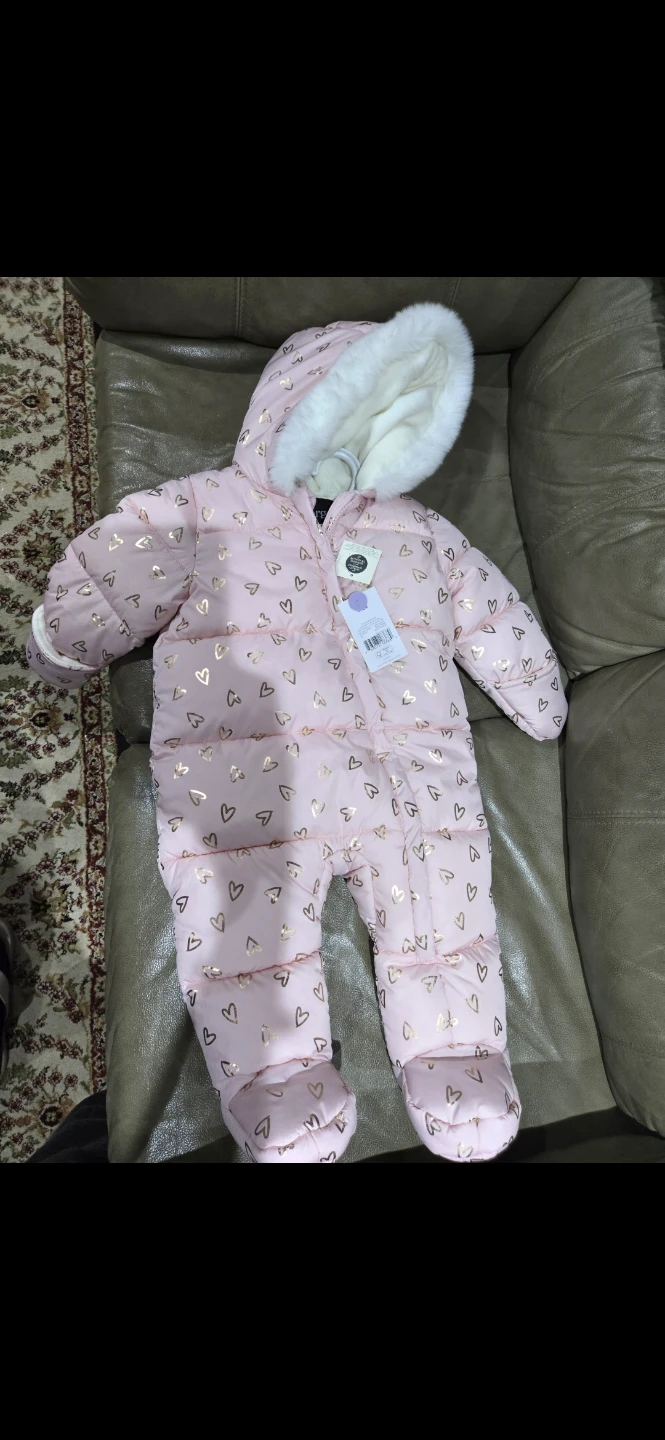 New George Baby Snowsuit - Pink with Hearts