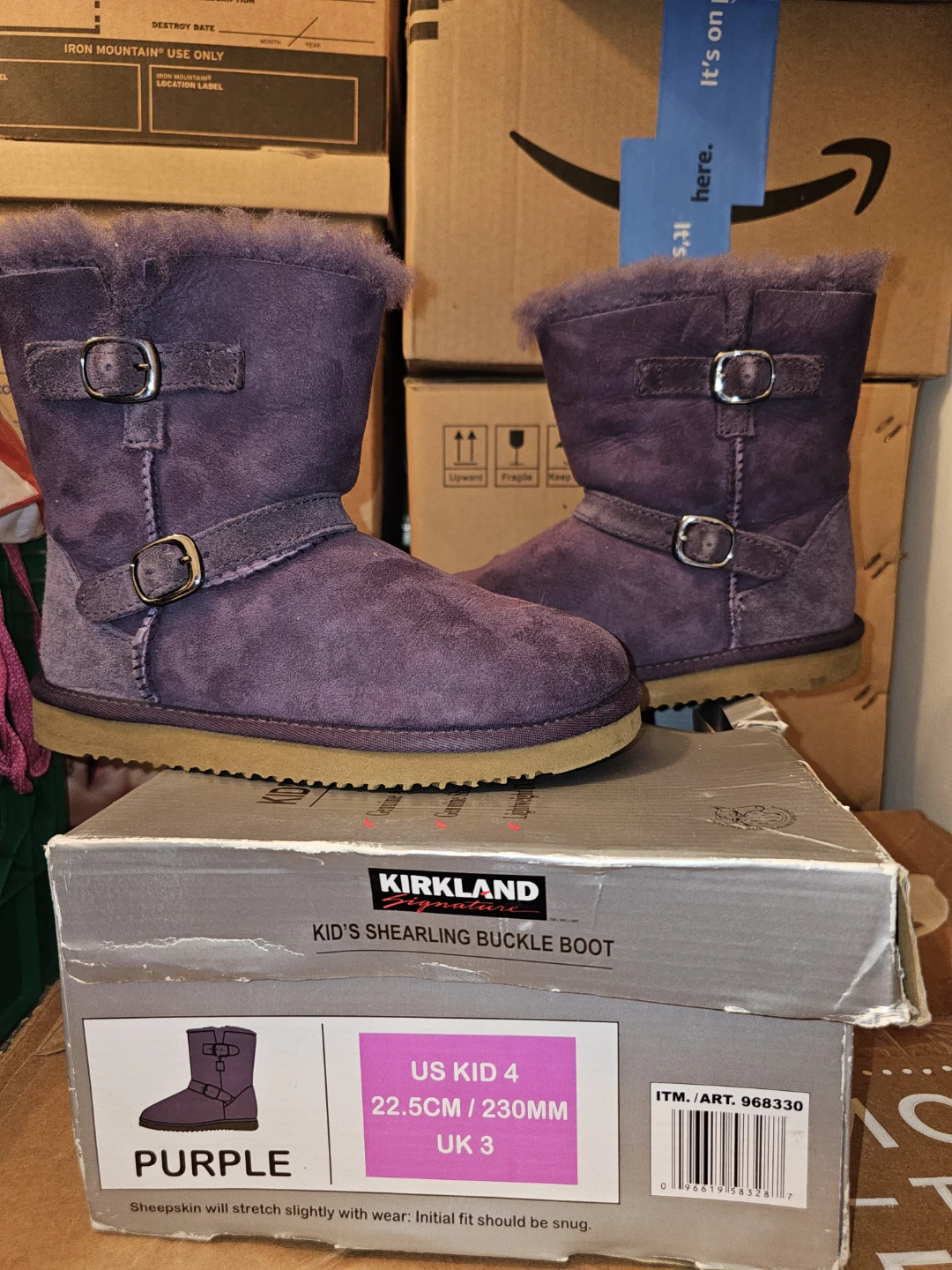 Kids' Purple Shearling Buckle Boots - photo 4