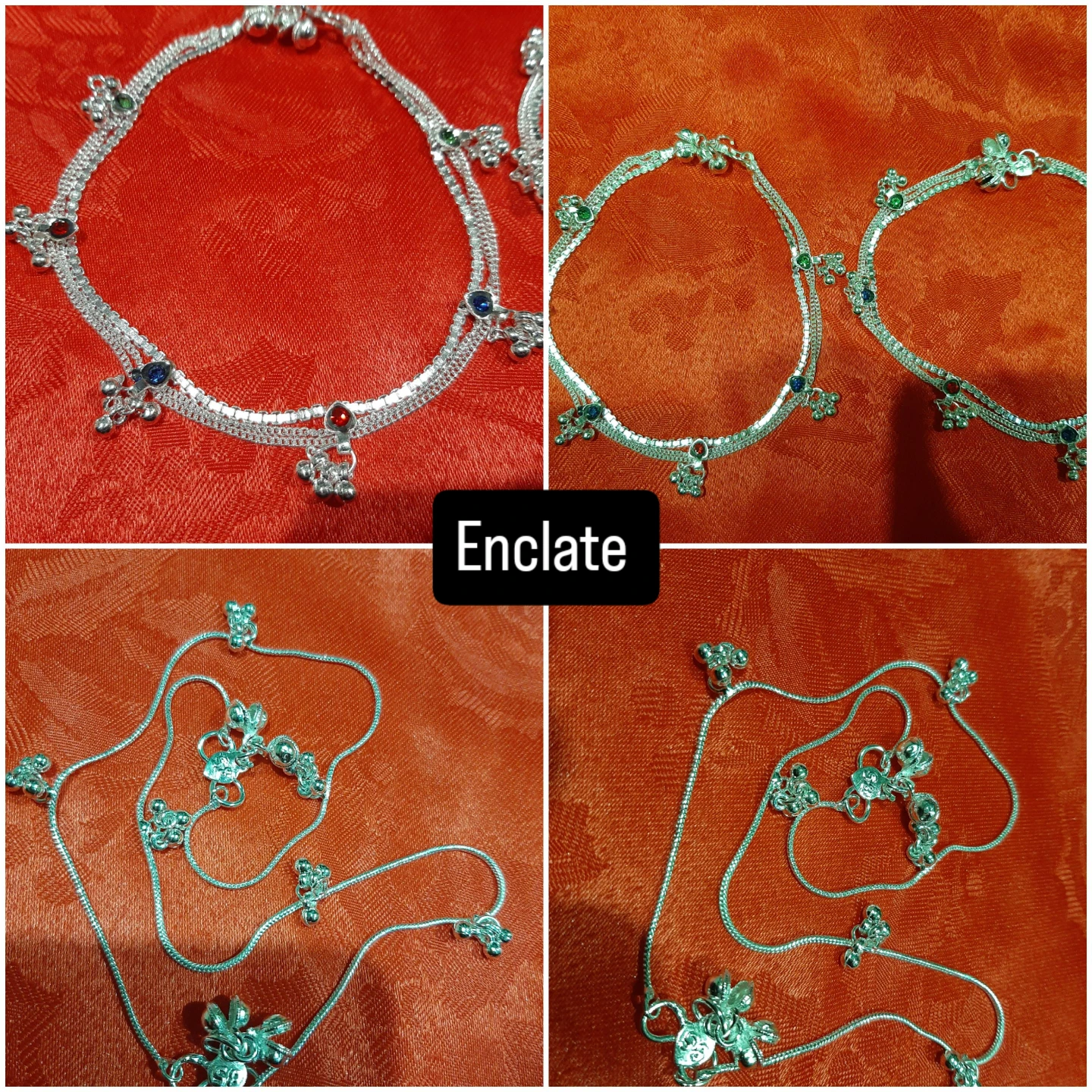 Silver Anklets with Gemstones and Bells