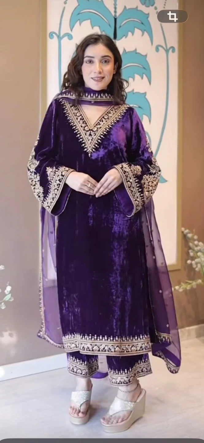Embroidered Velvet Salwar Kameez Suit - photo 3