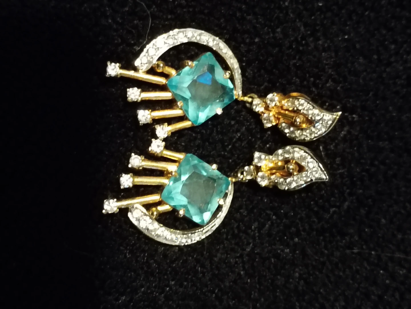 Dangle Earrings with Blue Gemstones and Diamonds - photo 2