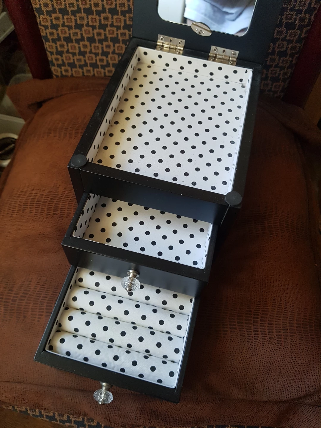 Black Jewelry Box with Polka Dot Lining and Mirror FREE 🥕