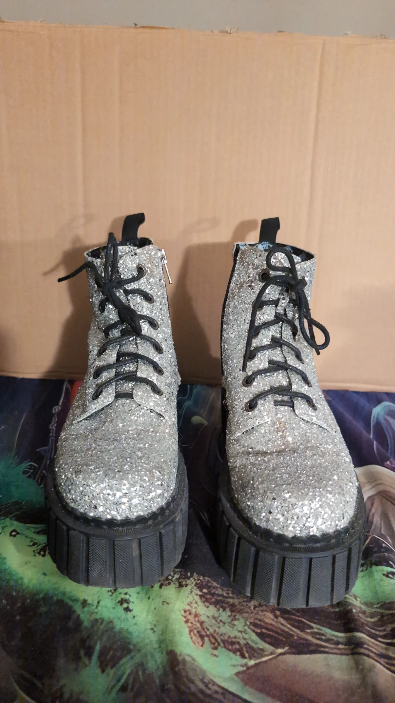 Lamoda Silver Glitter Platform Boots