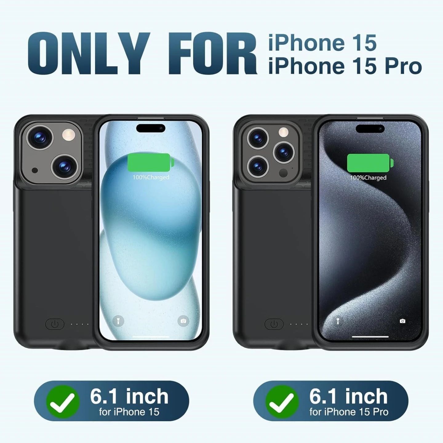 6.1 inch iPhone 15 / 15 Pro Battery Case - Black - photo 2