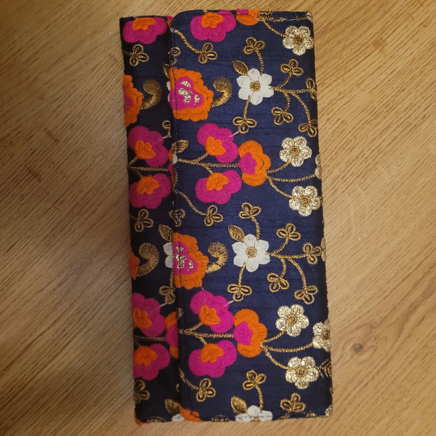Floral Embroidered Clutch with Chain