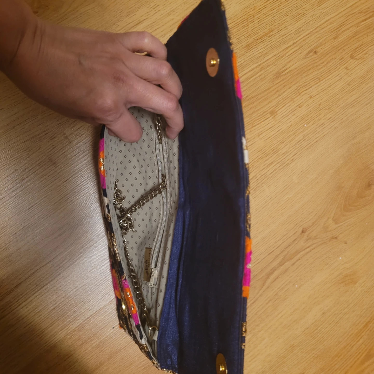 Floral Embroidered Clutch with Chain - photo 4