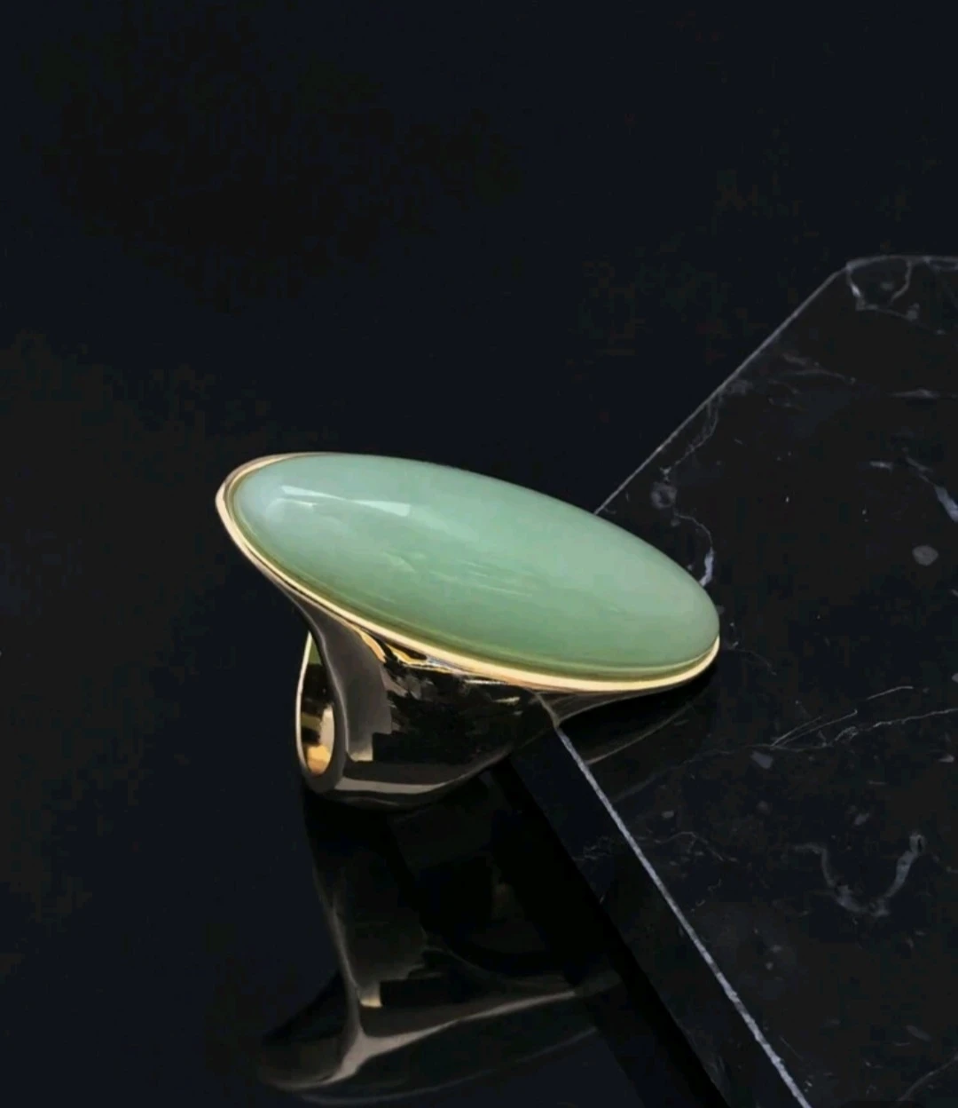 Oval Mint Green Stone Gold plated Ring - photo 2