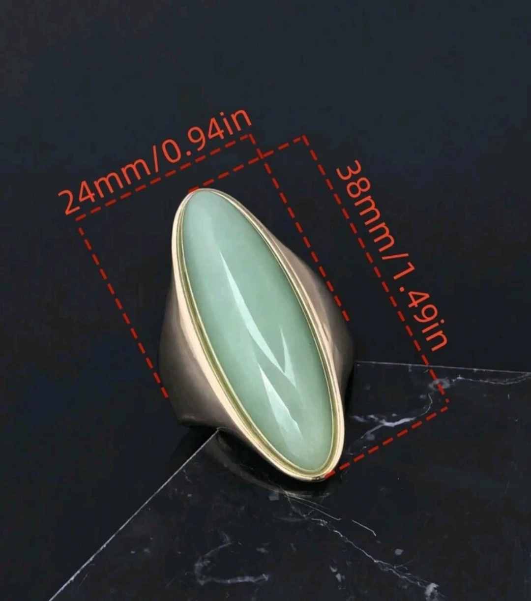 Oval Mint Green Stone Gold plated Ring - photo 3