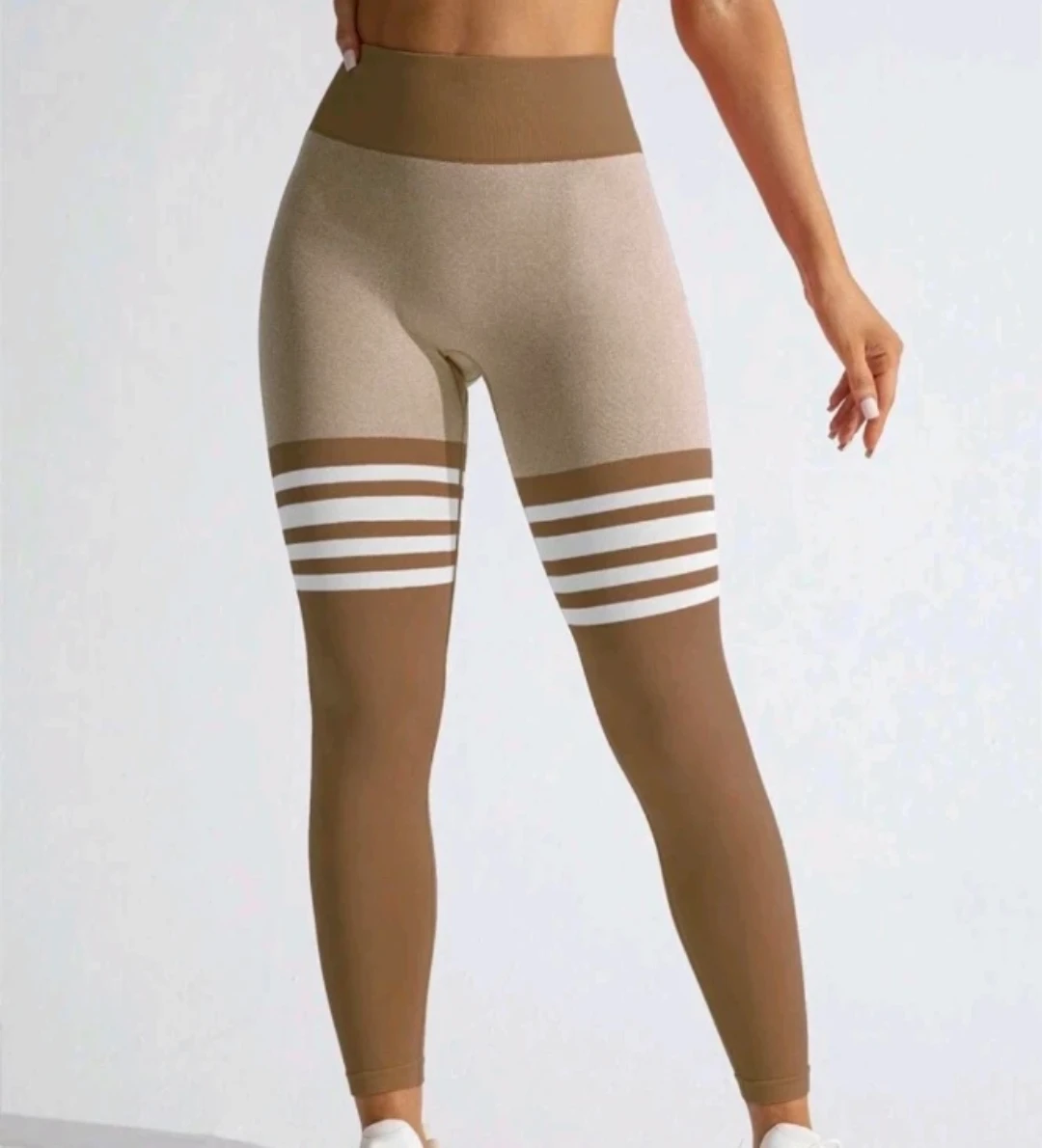 Women's Athletic Leggings - Brown & Tan with Stripes - photo 4
