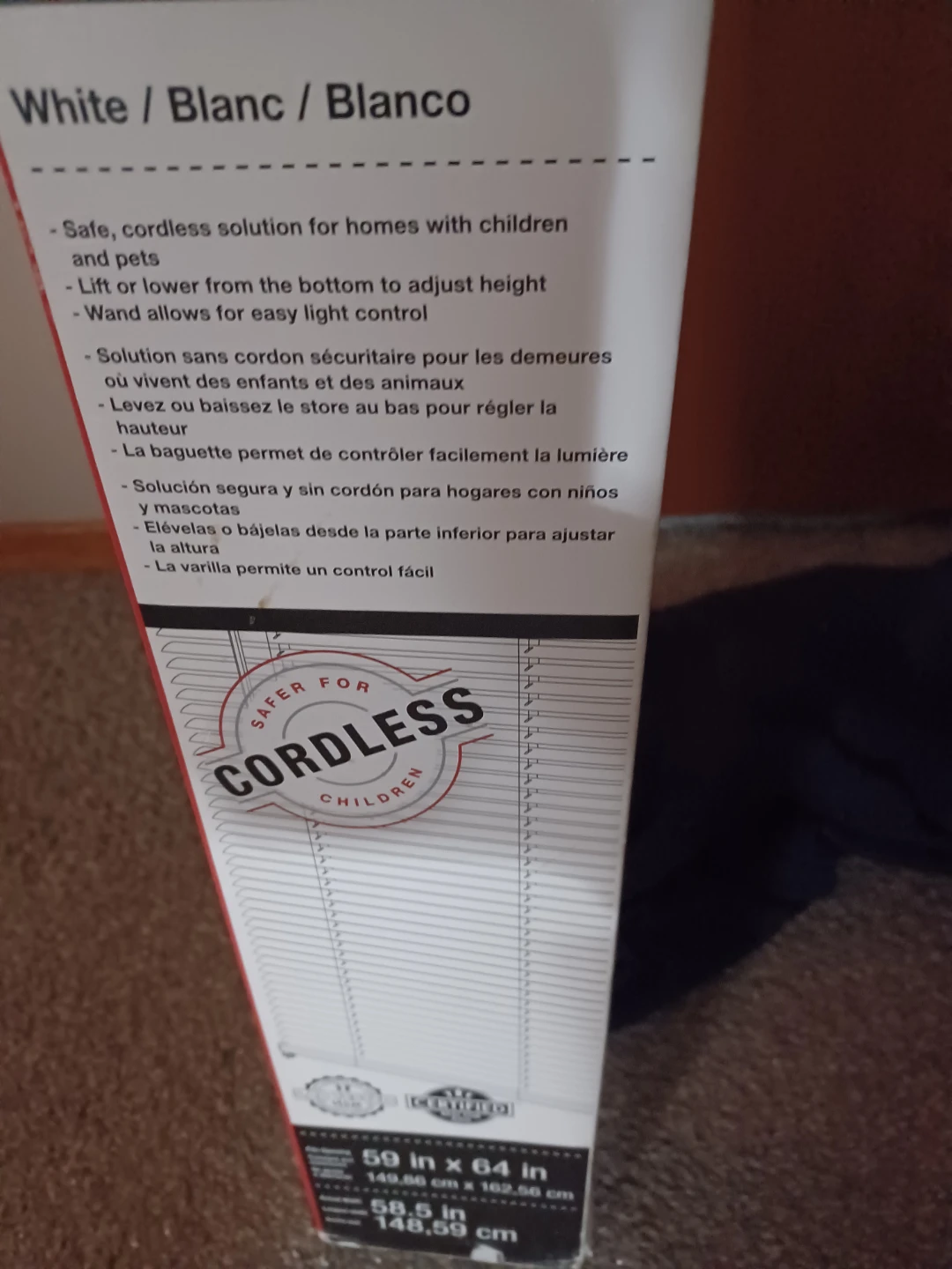 Project Source 1" Cordless Vinyl Mini Blind, White, 59x64"