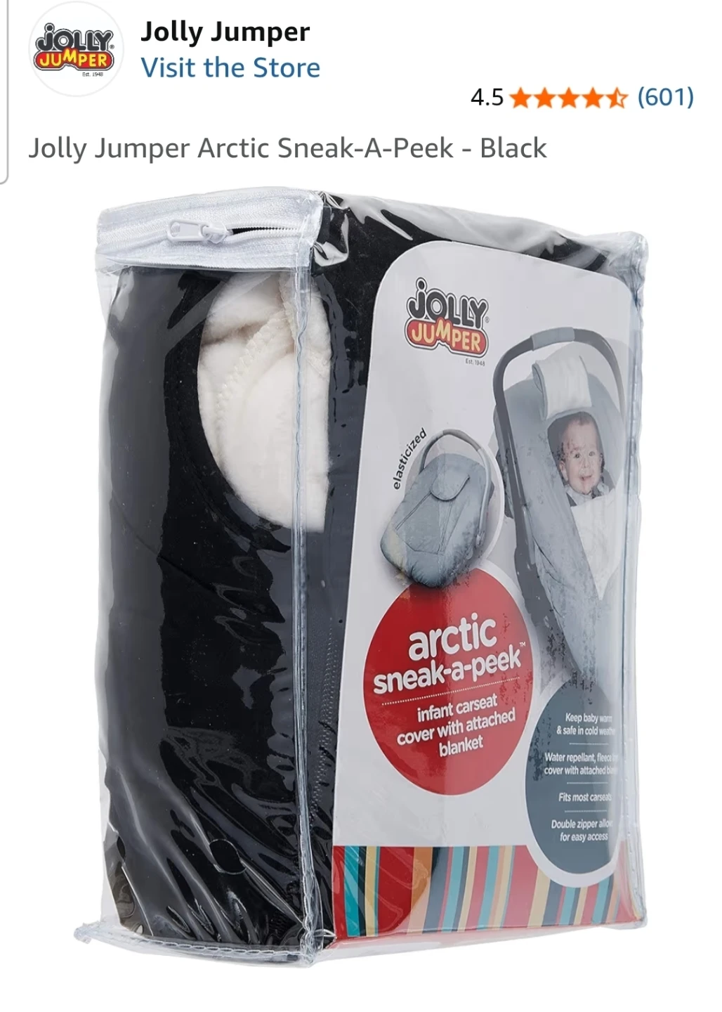 Jolly Jumper Arctic Sneak-A-Peek Infant Car Seat Cover - Black - photo 2