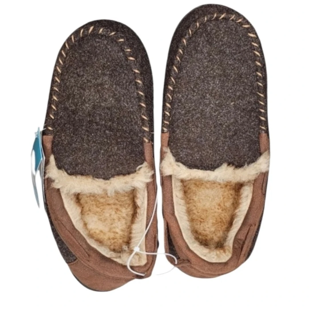 Brown Moccasin-style Slippers w Faux Fur Lining - photo 5
