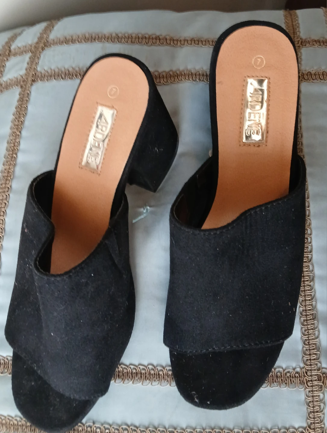 Ardene Black Suede Block Heel Mules Size 7