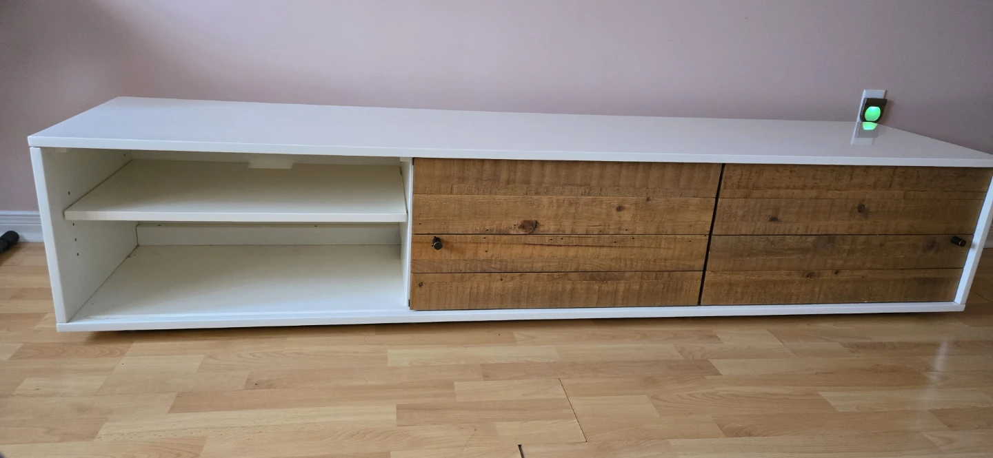 White TV Stand with Rustic Wood Doors - photo 2