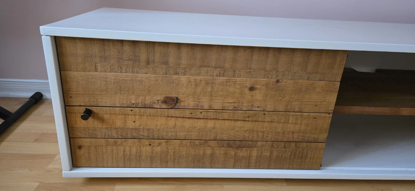 White TV Stand with Rustic Wood Doors - photo 3