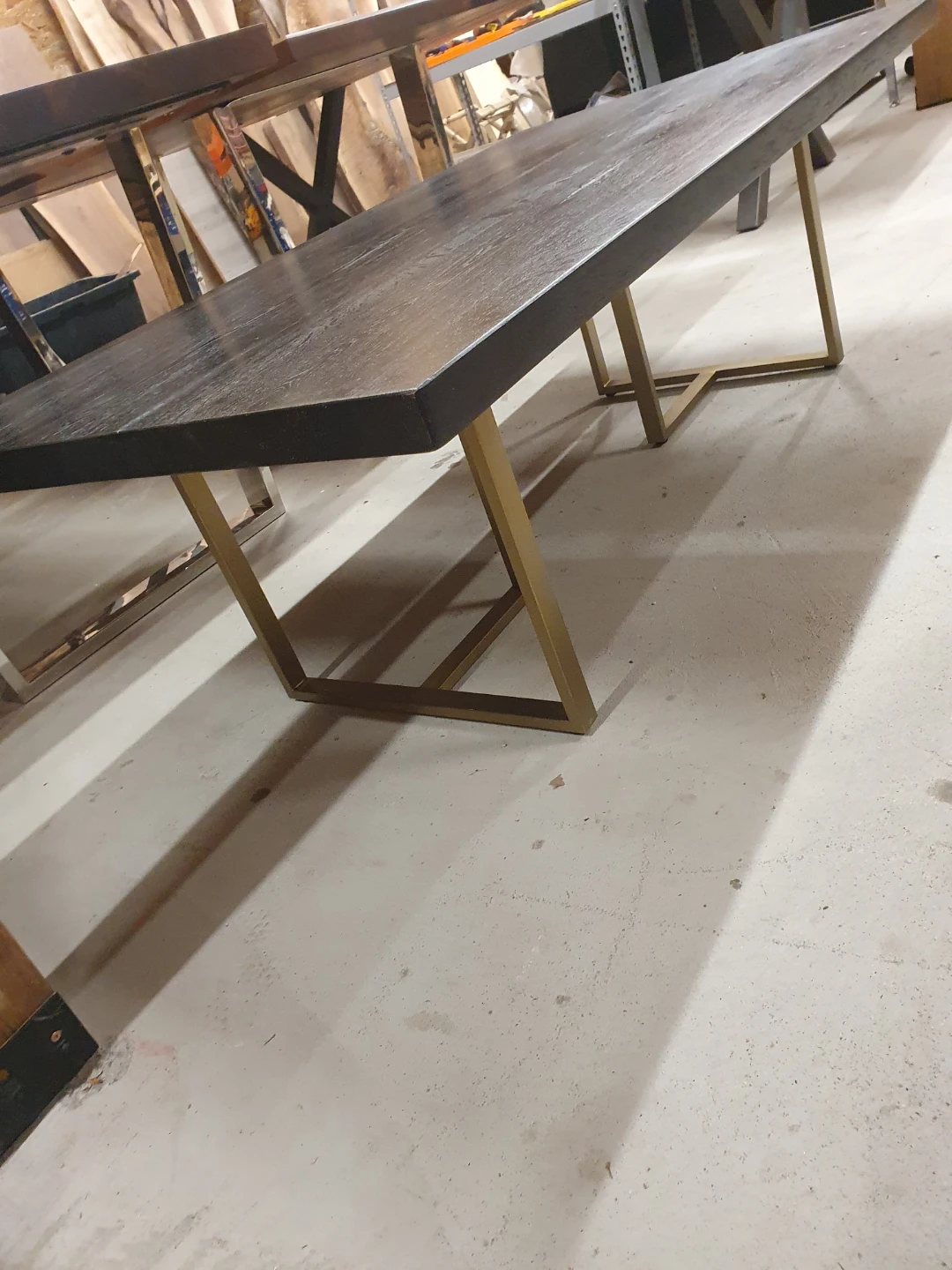 Dark Wood Coffe Table with Gold Metal Legs