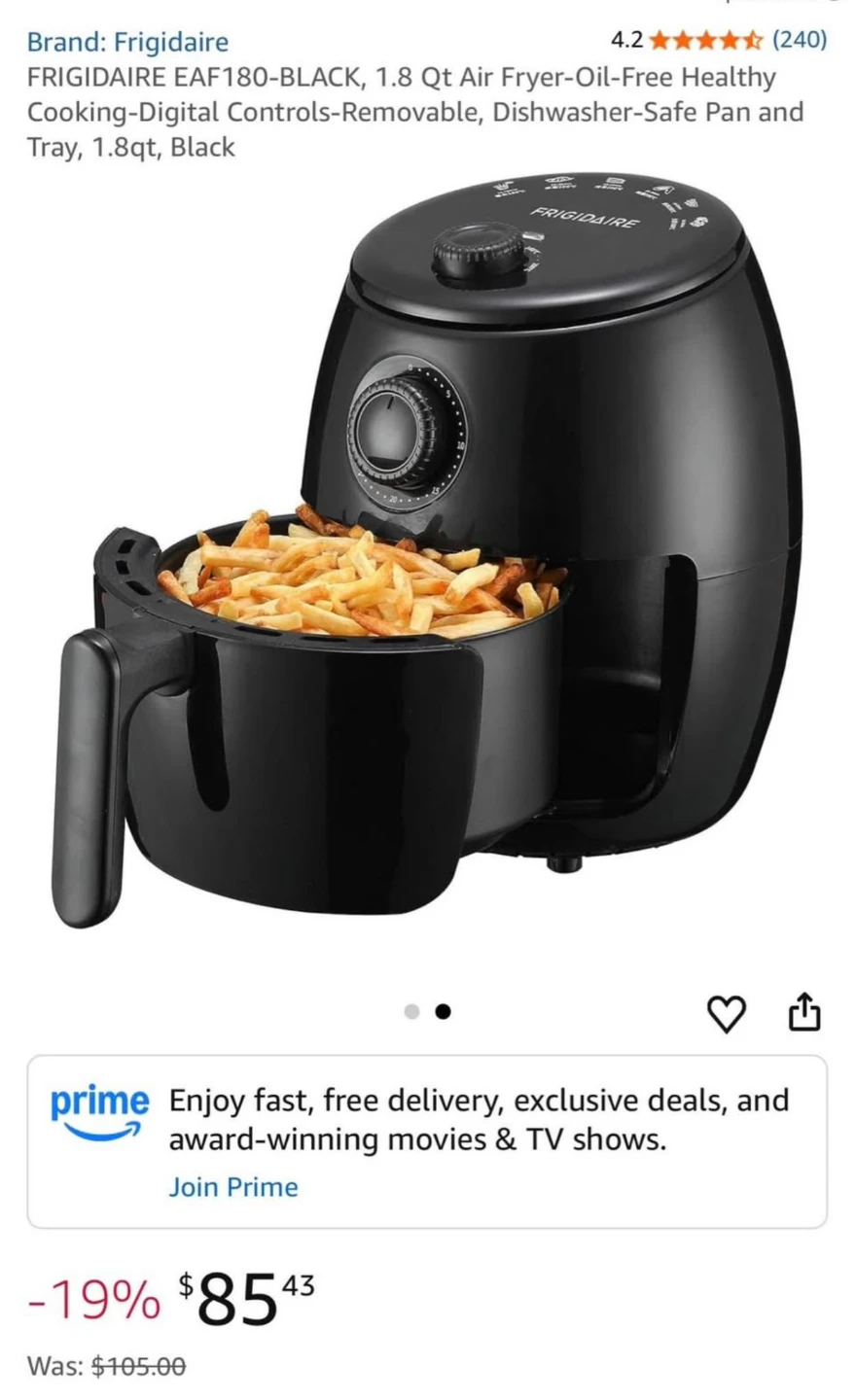 Frigidaire EAF180-BLACK 1.8 Qt Air Fryer
