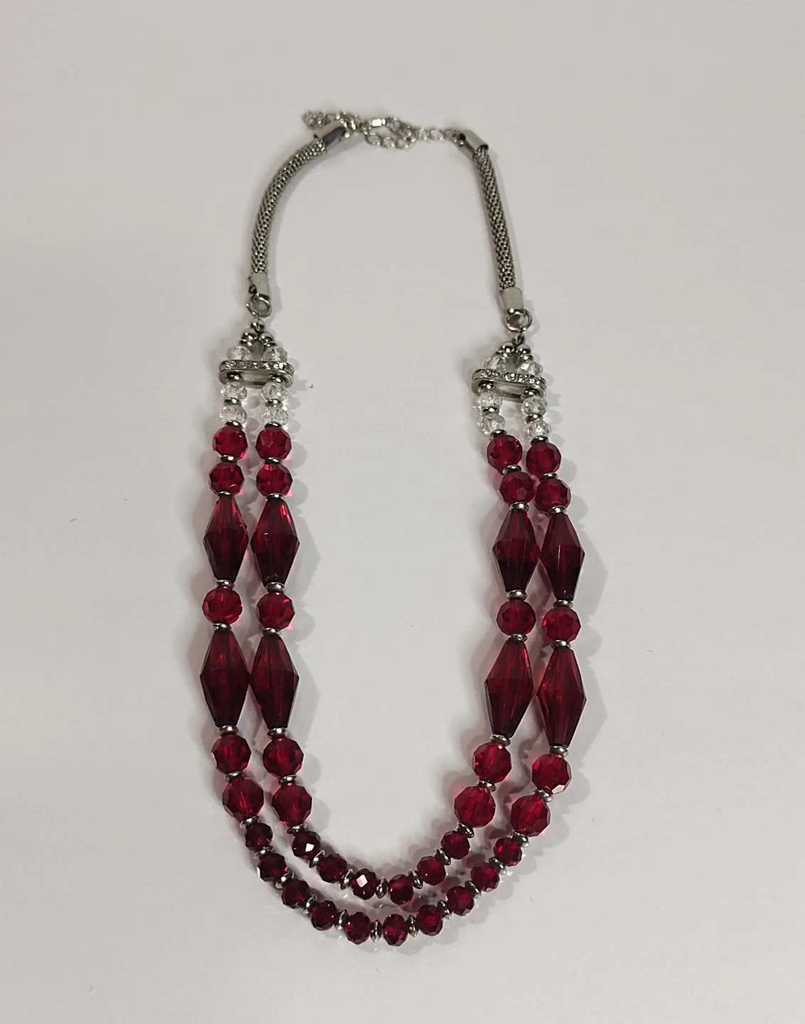 Two-Tier Red Beaded Necklace with Silver Accents
