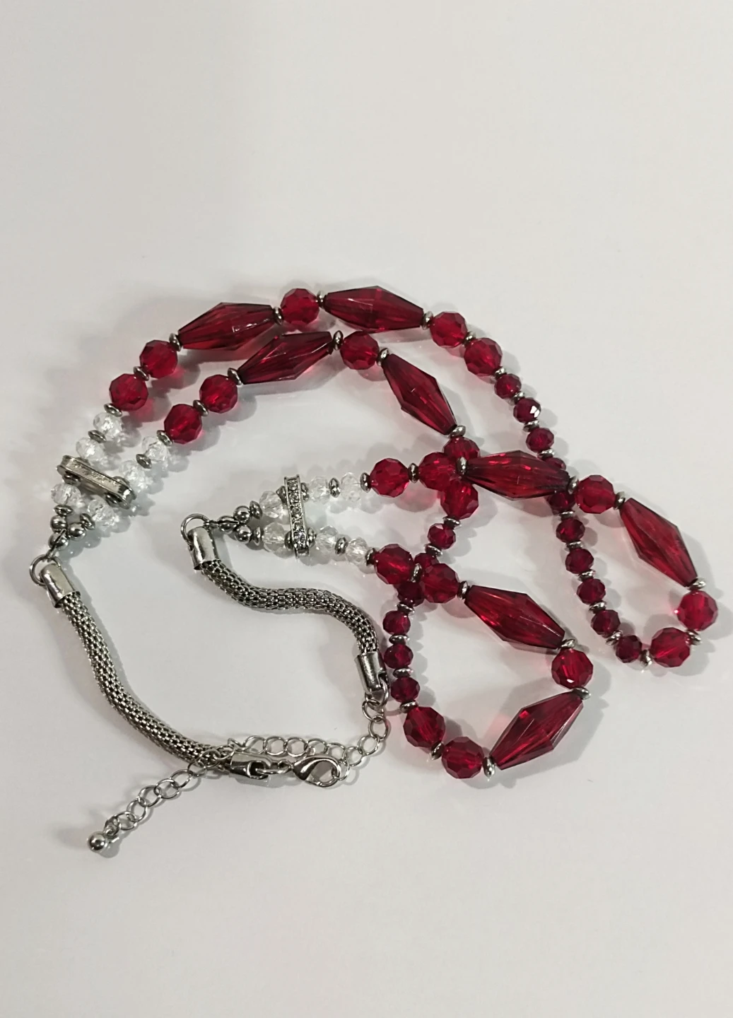 Two-Tier Red Beaded Necklace with Silver Accents - photo 2