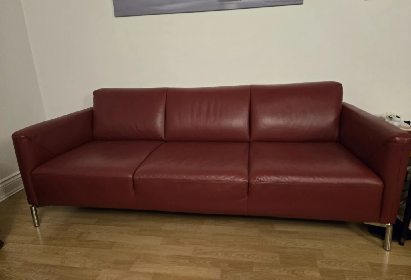 Red Leather Sofa - 3 Seater - photo 2