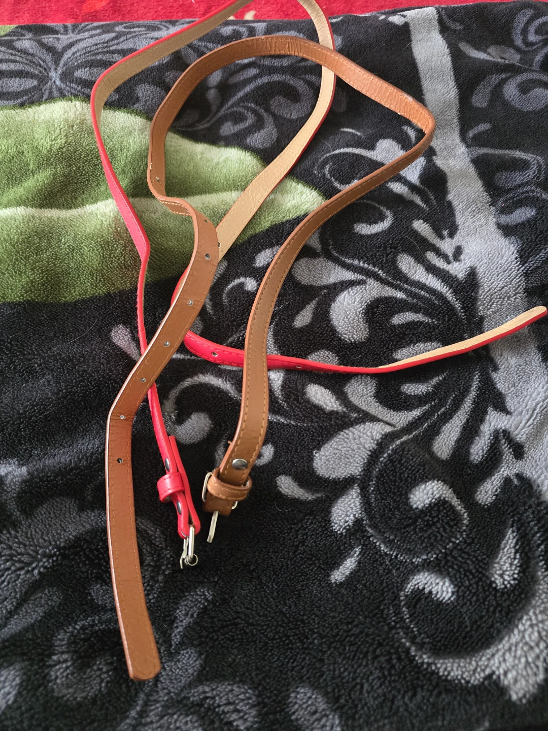 Two Thin Fashion Belts - Pink and Brown