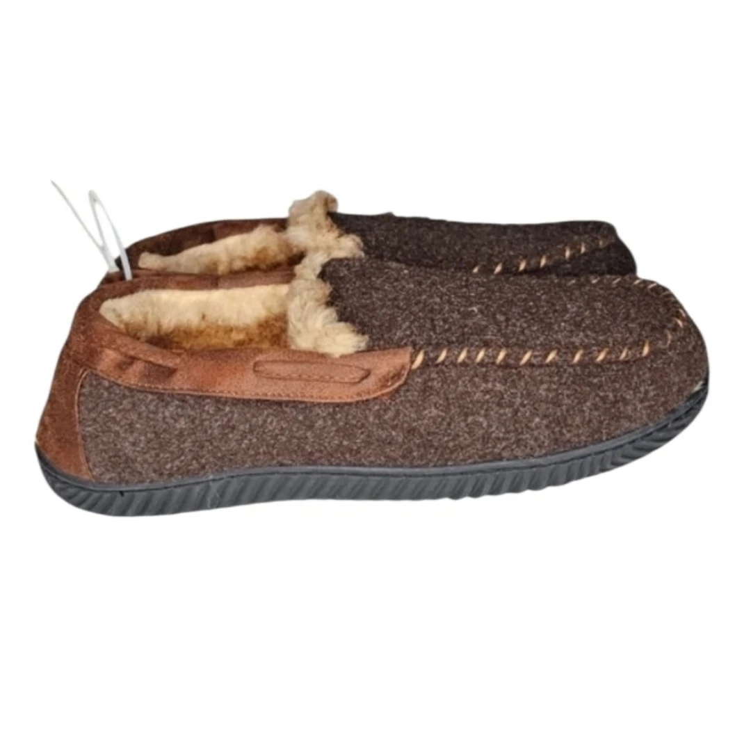 Brown Moccasin-style Slippers w Faux Fur Lining - photo 2